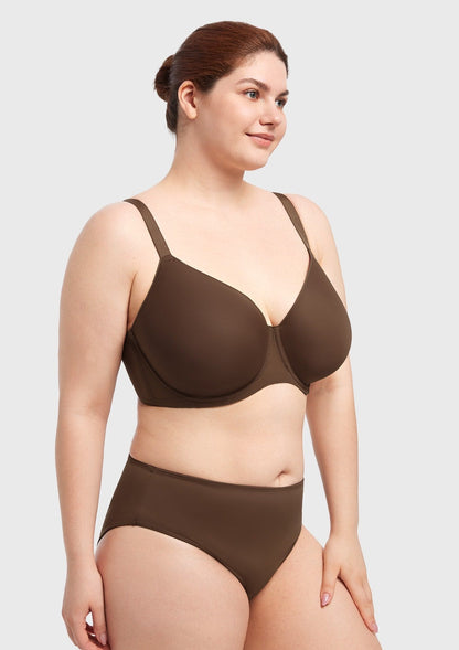 AirMesh Dark Beige Full Coverage Smooth Mesh Lightly Padded Lined Underwire T-Shirt Bra