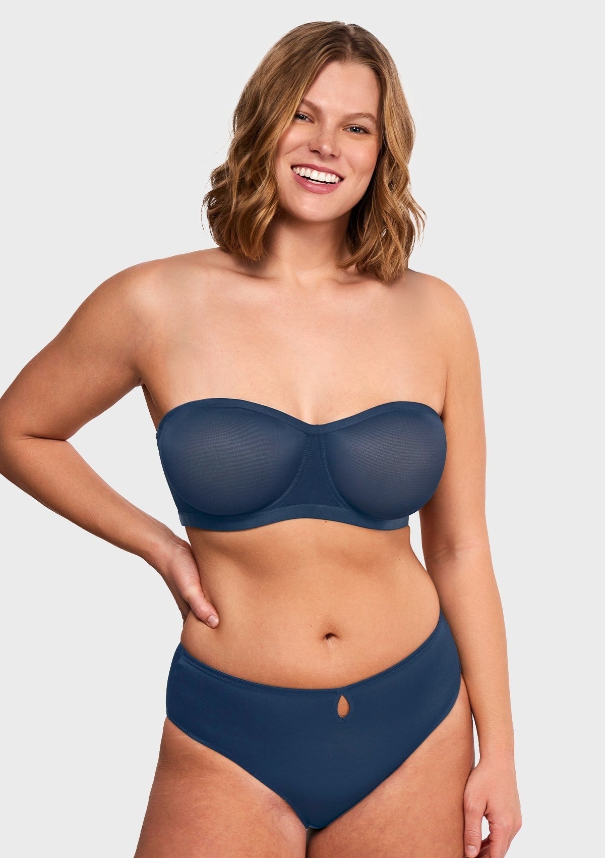 Bella Sheer Mesh Unlined Underwire Strapless Balconette Bra