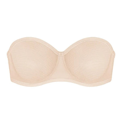 Bella Sheer Mesh Unlined Underwire Strapless Balconette Bra