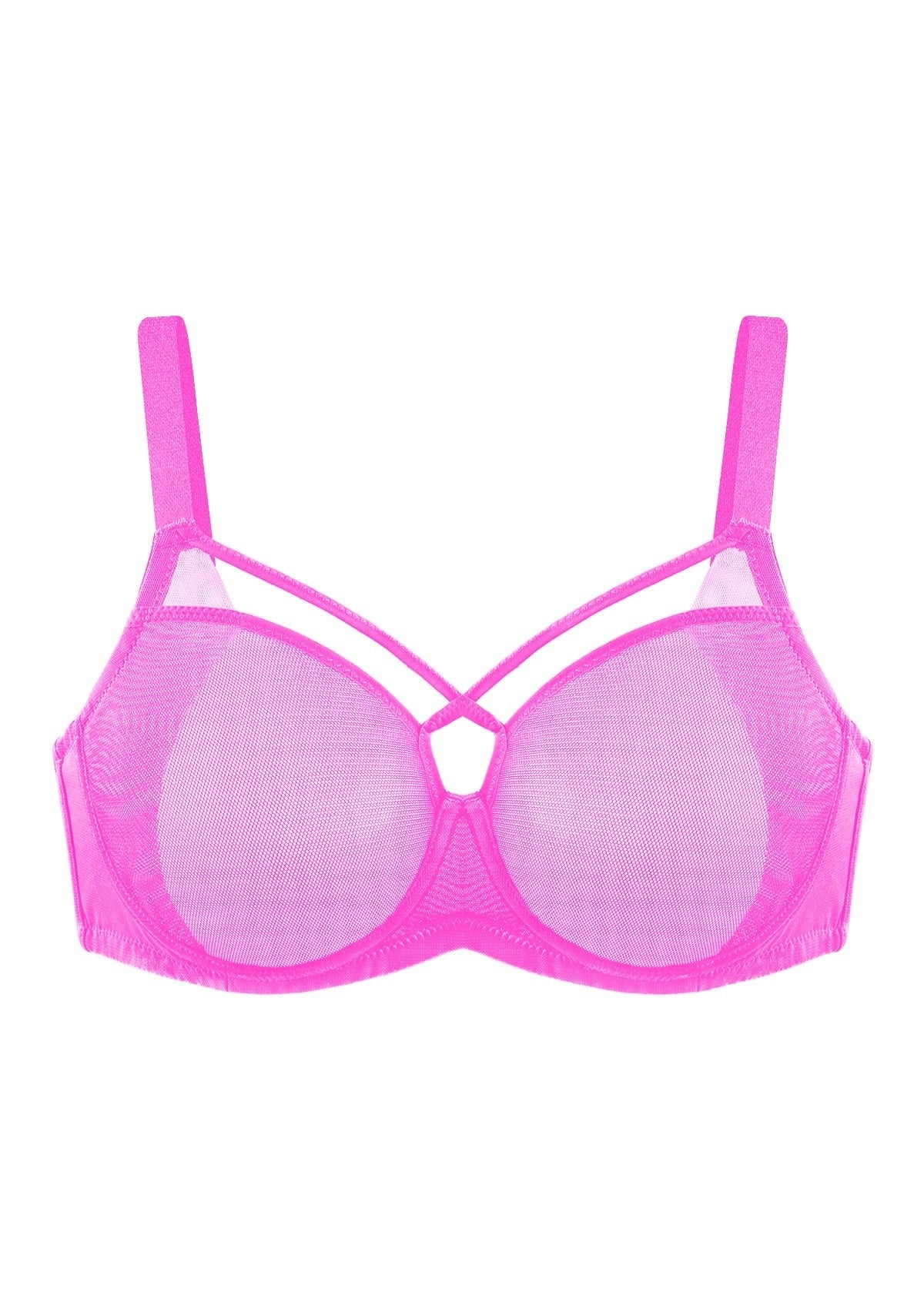 Billie Cross Front Strap Barbie Pink Smooth Sheer Mesh Underwire Bra