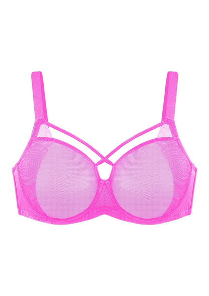Billie Cross Front Strap Barbie Pink Smooth Sheer Mesh Underwire Bra