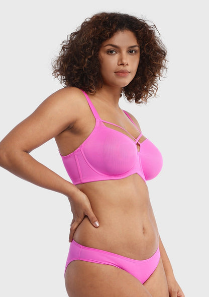 Billie Cross Front Strap Barbie Pink Smooth Sheer Mesh Underwire Bra