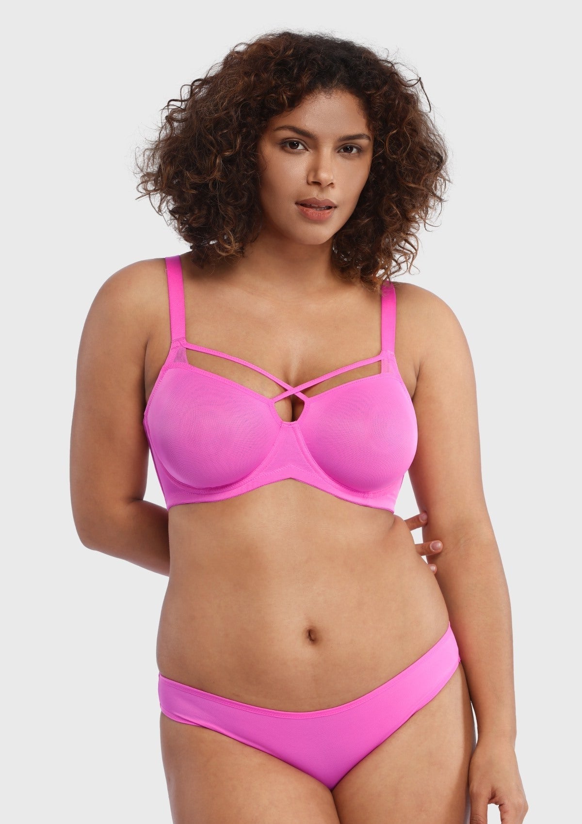 Billie Cross Front Strap Barbie Pink Smooth Sheer Mesh Underwire Bra