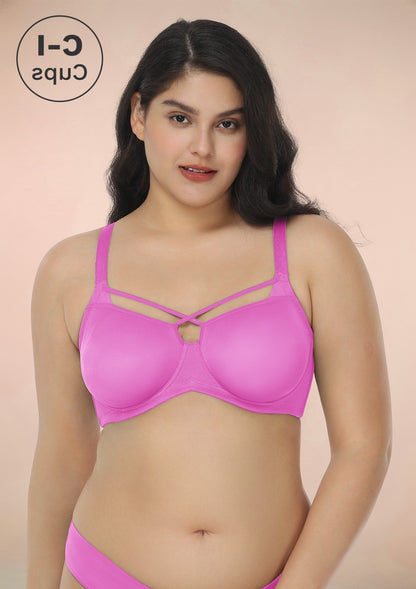Billie Cross Front Strap Barbie Pink Smooth Sheer Mesh Underwire Bra
