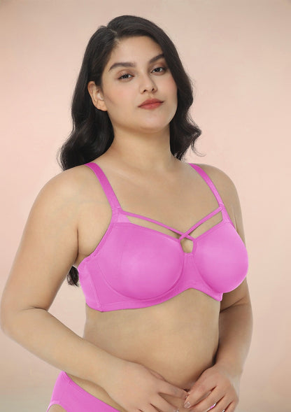 Billie Cross Front Strap Barbie Pink Smooth Sheer Mesh Underwire Bra