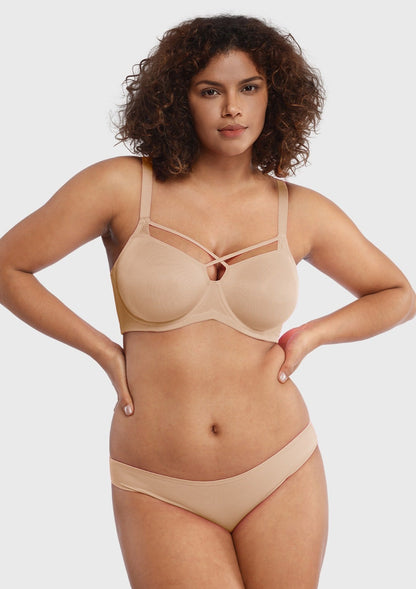 Billie Cross Front Strap Barbie Pink Smooth Sheer Mesh Underwire Bra