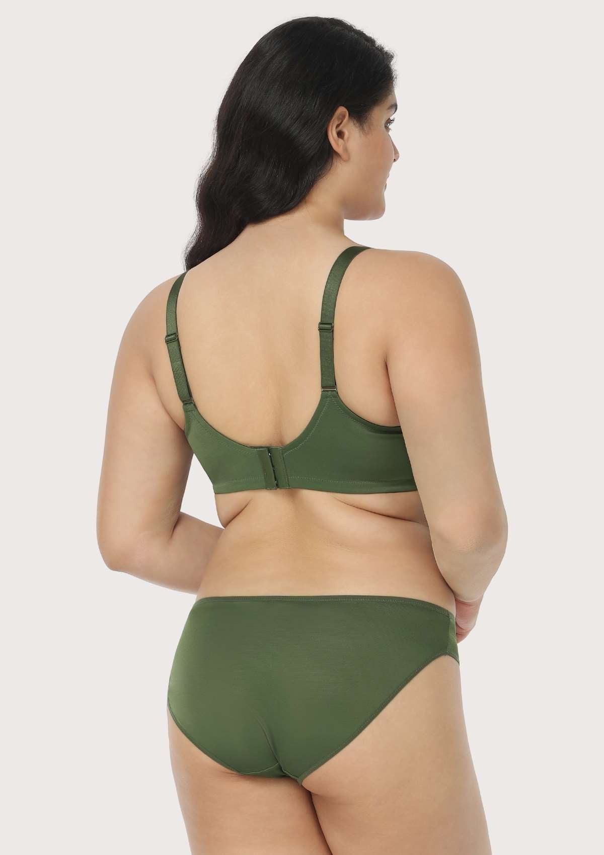 Billie Cross Front Strap Dark Green Smooth Sheer Mesh Underwire Bra
