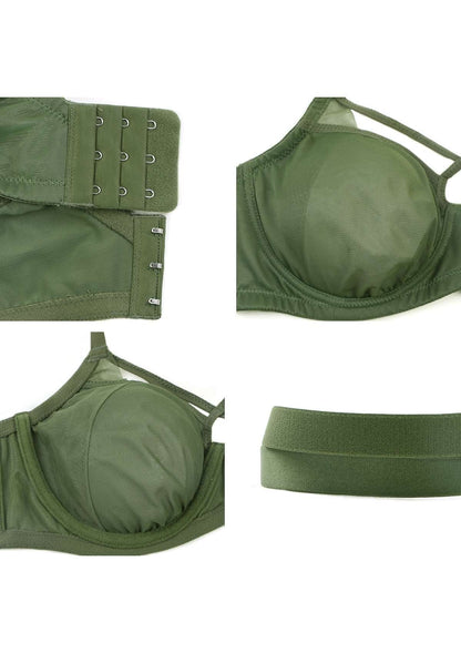 Billie Cross Front Strap Dark Green Smooth Sheer Mesh Underwire Bra