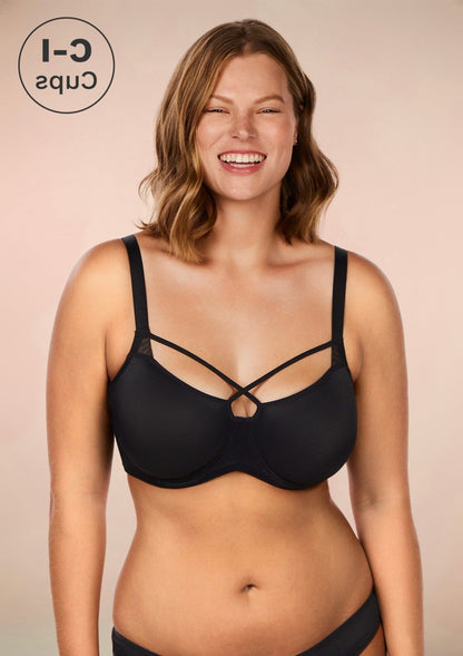 Billie Cross Front Strap Smooth Sheer Mesh Underwire Bra