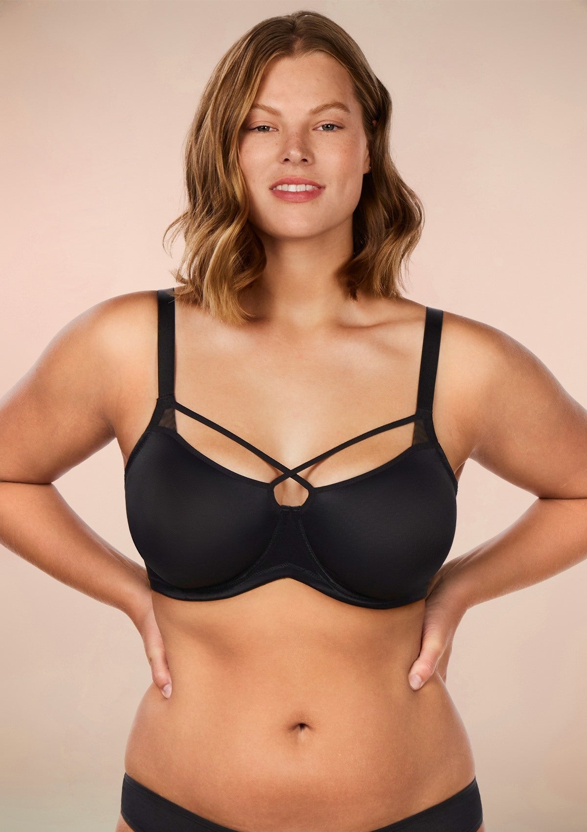 Billie Cross Front Strap Smooth Sheer Mesh Underwire Bra
