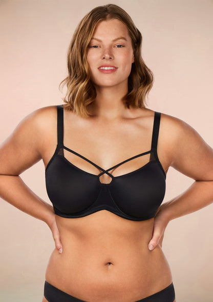 Billie Cross Front Strap Smooth Sheer Mesh Underwire Bra