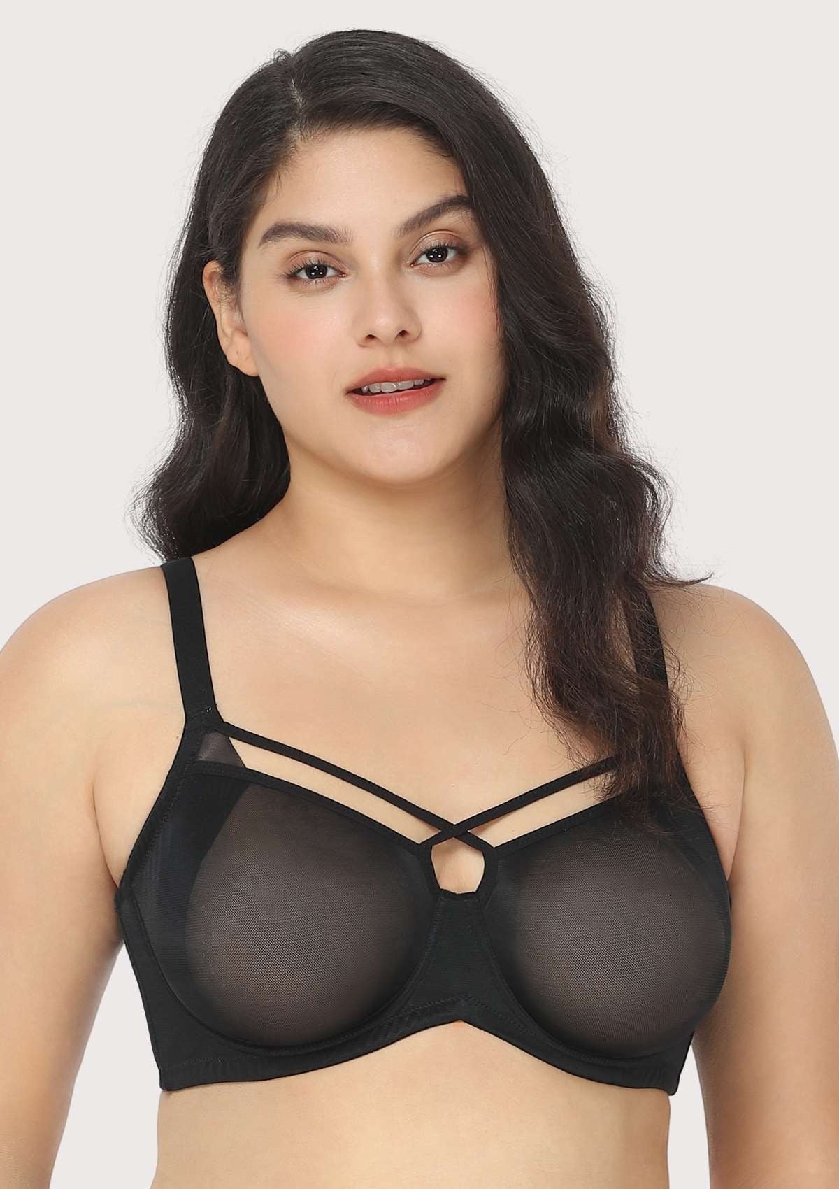 Billie Cross Front Strap Smooth Sheer Mesh Underwire Bra