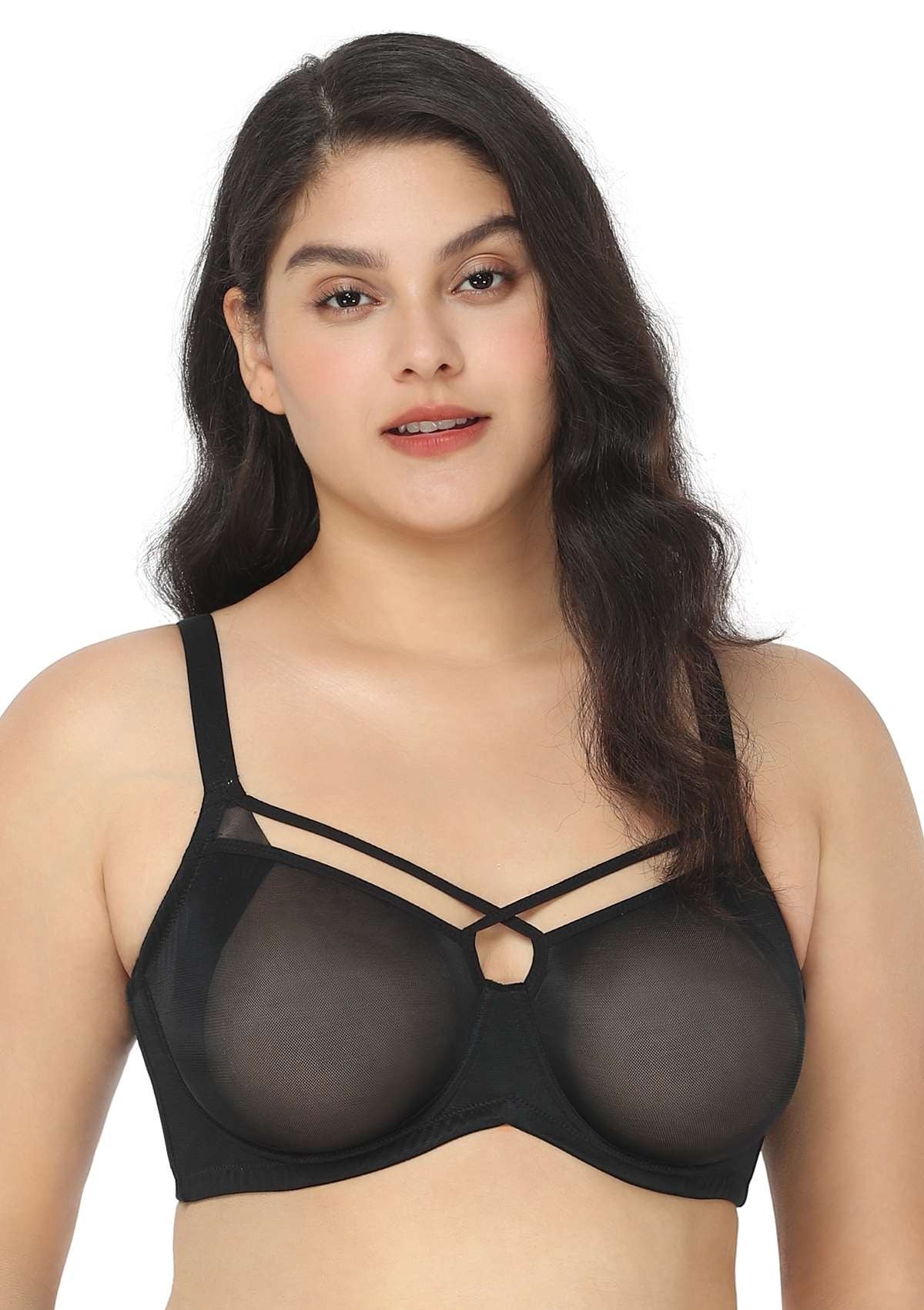 Billie Cross Front Strap Smooth Sheer Mesh Underwire Bra