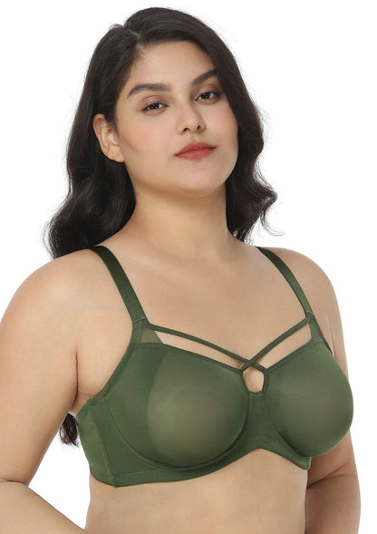 Billie Cross Front Strap Smooth Sheer Mesh Underwire Bra