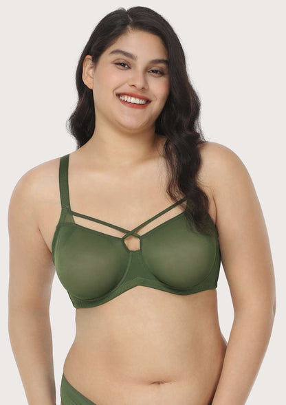 Billie Cross Front Strap Smooth Sheer Mesh Underwire Bra