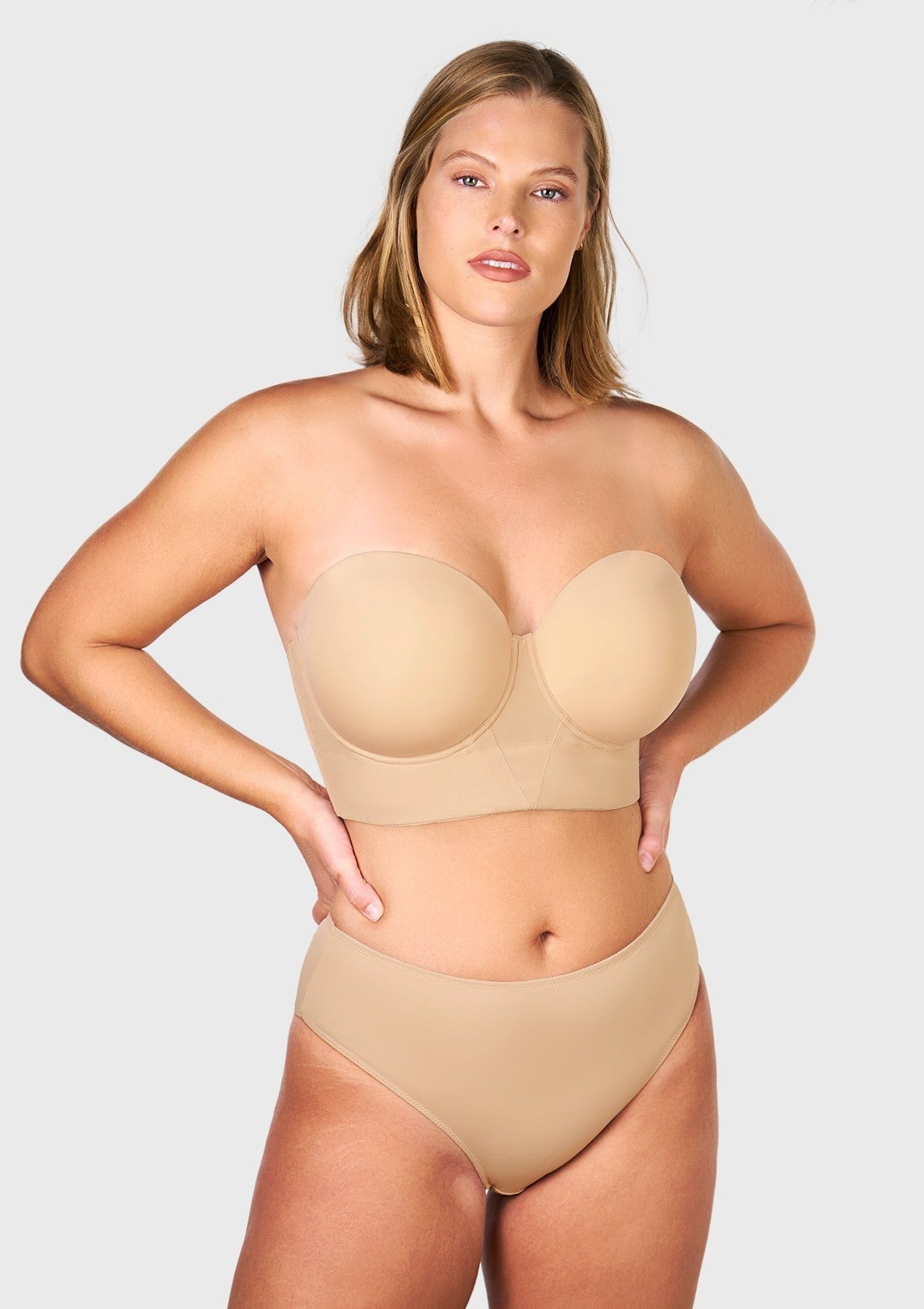 Daisy Smooth Beige Lightly Padded Longline Underwire Strapless Balconette Bra