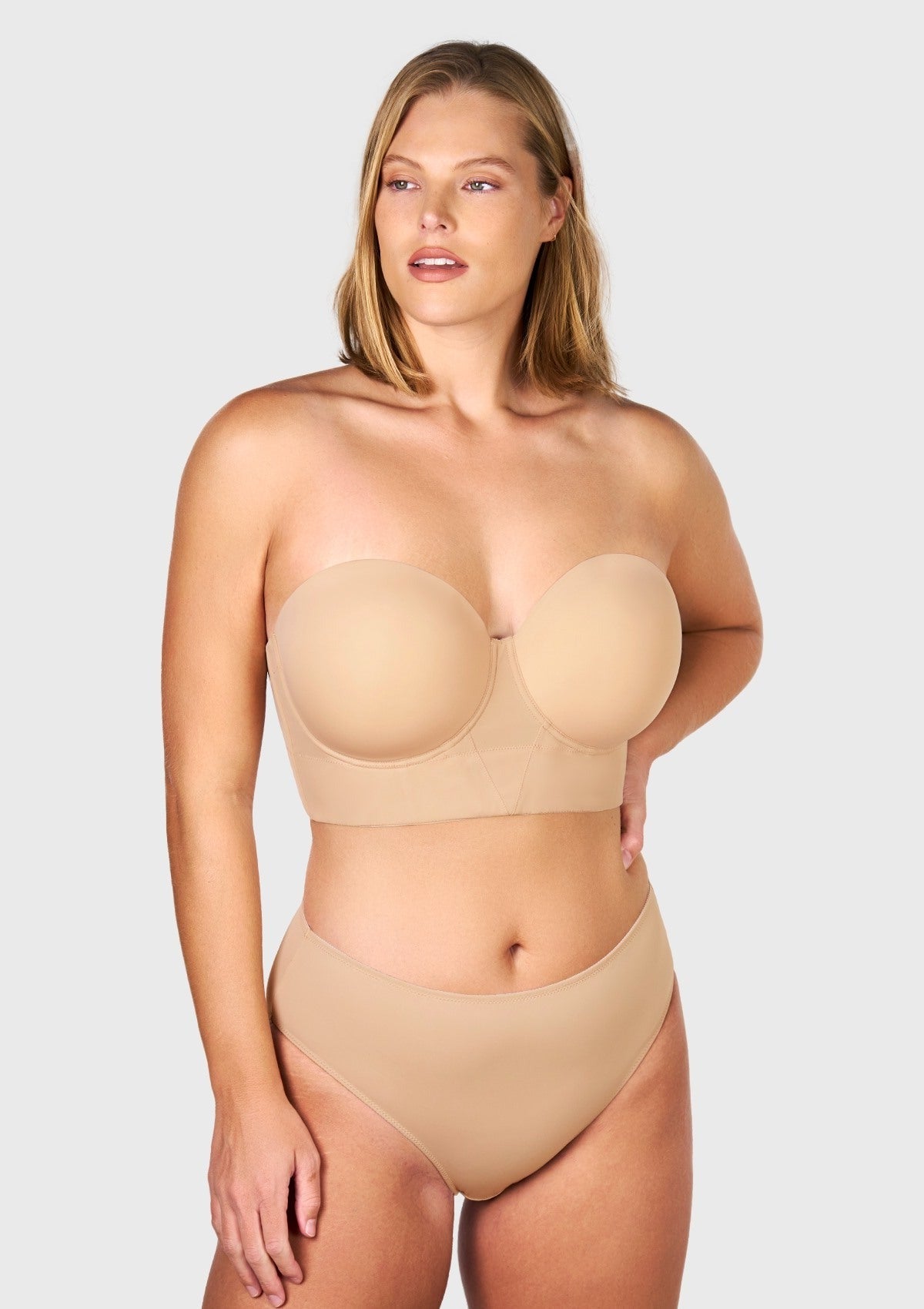 Daisy Smooth Beige Lightly Padded Longline Underwire Strapless Balconette Bra
