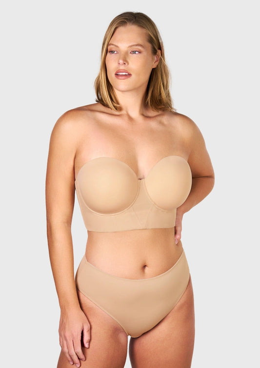 Daisy Smooth Beige Lightly Padded Longline Underwire Strapless Balconette Bra