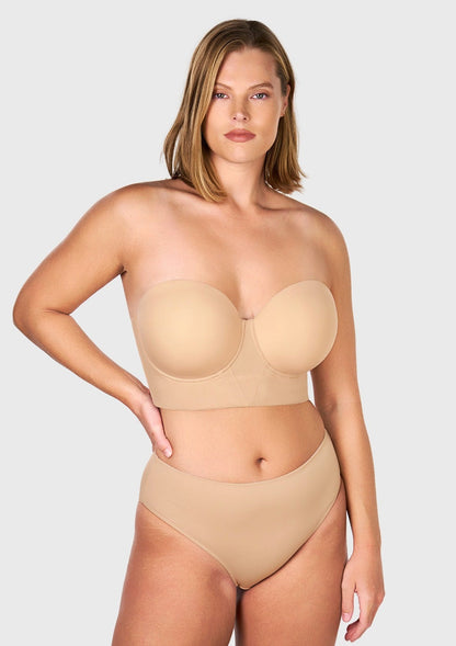 Daisy Smooth Beige Lightly Padded Longline Underwire Strapless Balconette Bra