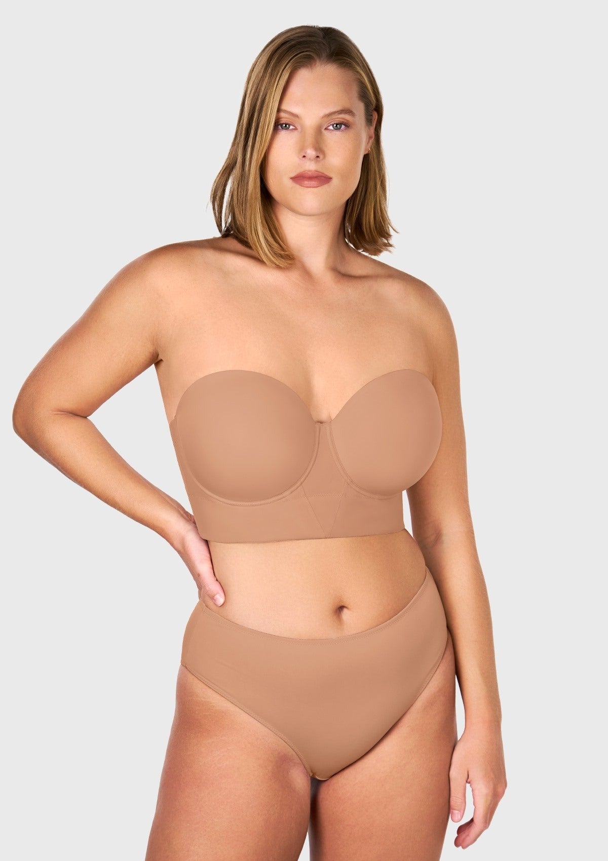 Daisy Smooth Beige Lightly Padded Longline Underwire Strapless Balconette Bra