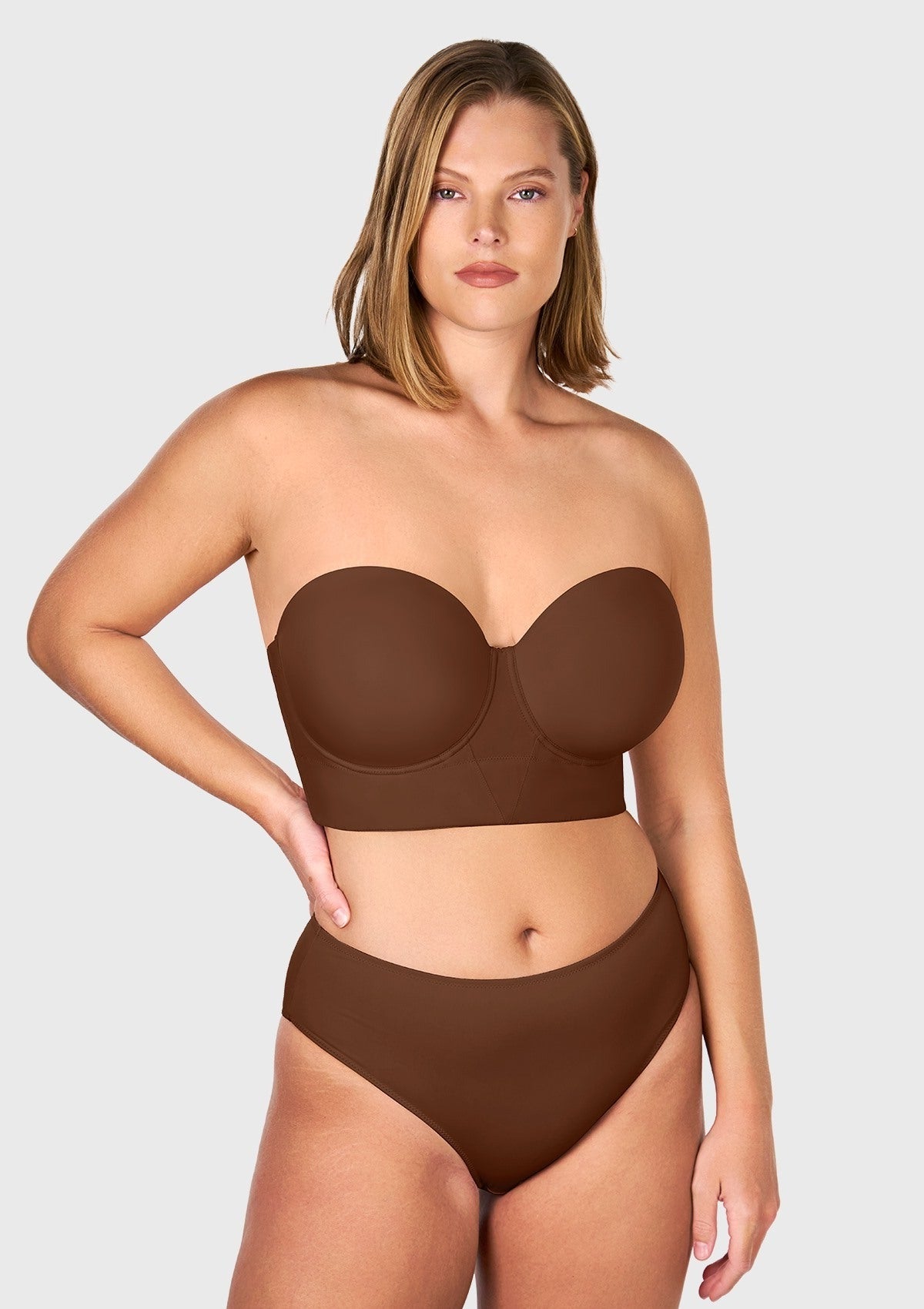 Daisy Smooth Beige Lightly Padded Longline Underwire Strapless Balconette Bra