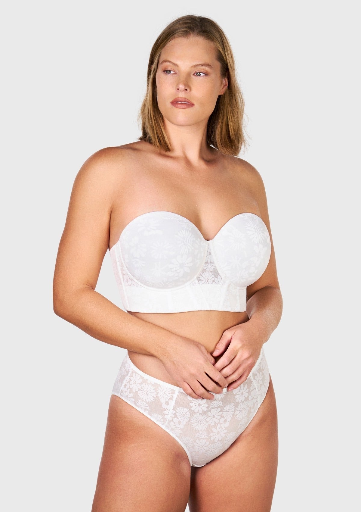 Daisy Smooth Lace Lightly Padded Longline Underwire Strapless Balconette Bra