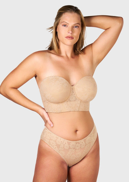 Daisy Smooth Lace Lightly Padded Longline Underwire Strapless Balconette Bra