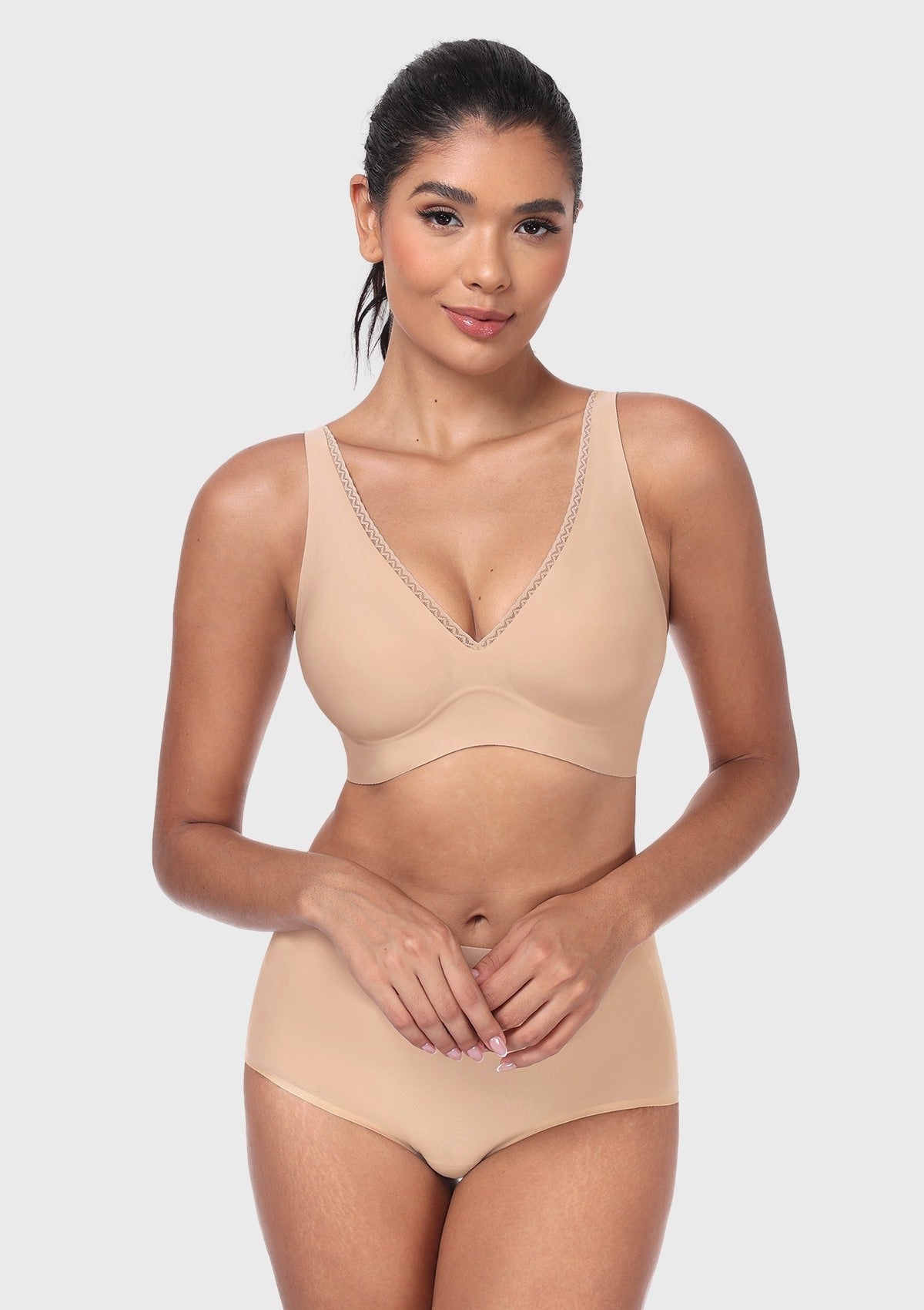 Deep V Seamless Bra Wireless Lift Breathable Perforated Foam Cups