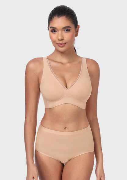Deep V Seamless Bra Wireless Lift Breathable Perforated Foam Cups