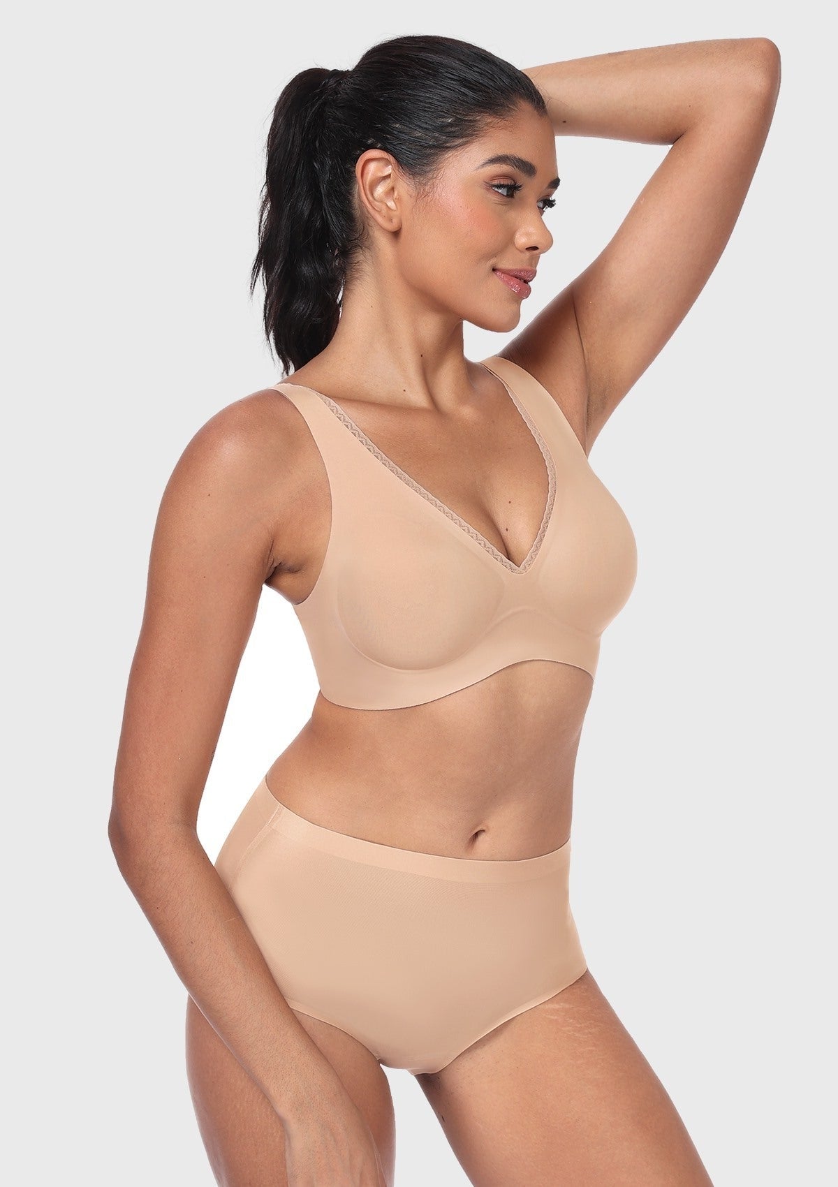 Deep V Seamless Bra Wireless Lift Breathable Perforated Foam Cups