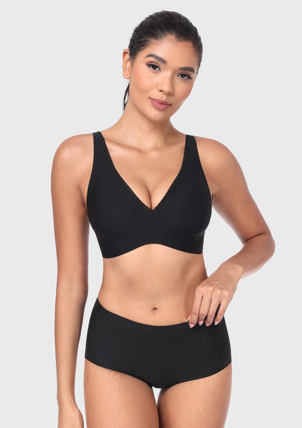 Deep V Seamless Bra Wireless Lift Breathable Perforated Foam Cups