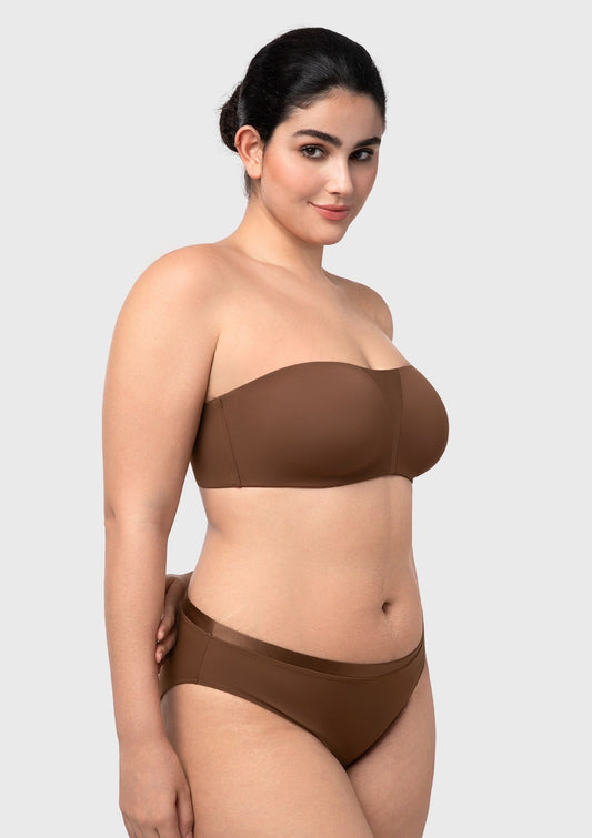 Fiery Unlined Seamless Comfort Underwire Plus Size Bandeau Strapless Coffee Bra