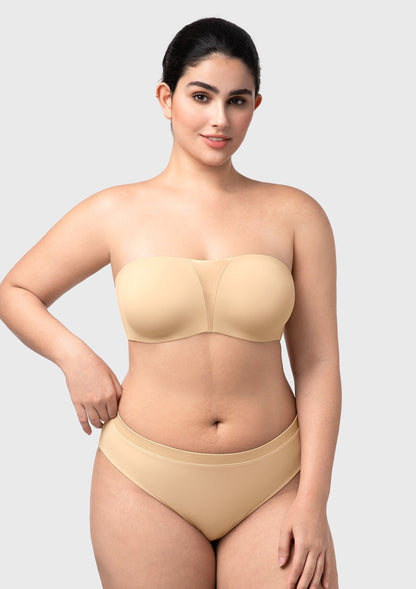 Fiery Unlined Seamless Comfort Underwire Plus Size Bandeau Strapless Coffee Bra