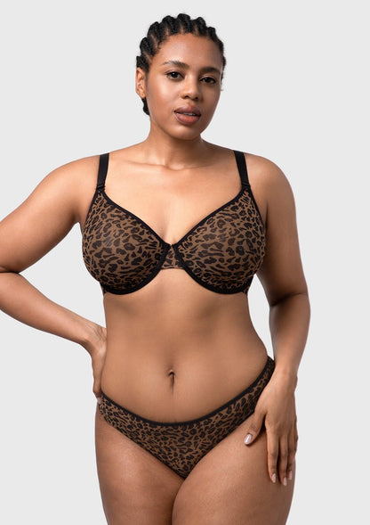 HSIA Leopard wild Unlined Plus Size Breathable Soft Mesh No Padding Underwire Bra