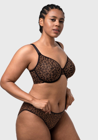 HSIA Leopard wild Unlined Plus Size Breathable Soft Mesh No Padding Underwire Bra