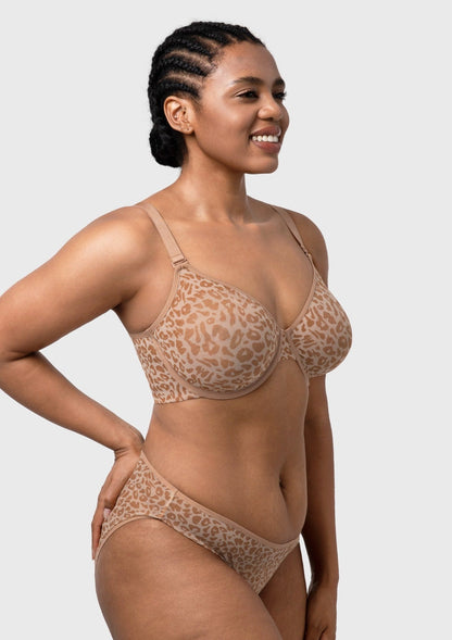 HSIA Leopard wild Unlined Plus Size Breathable Soft Mesh No Padding Underwire Bra
