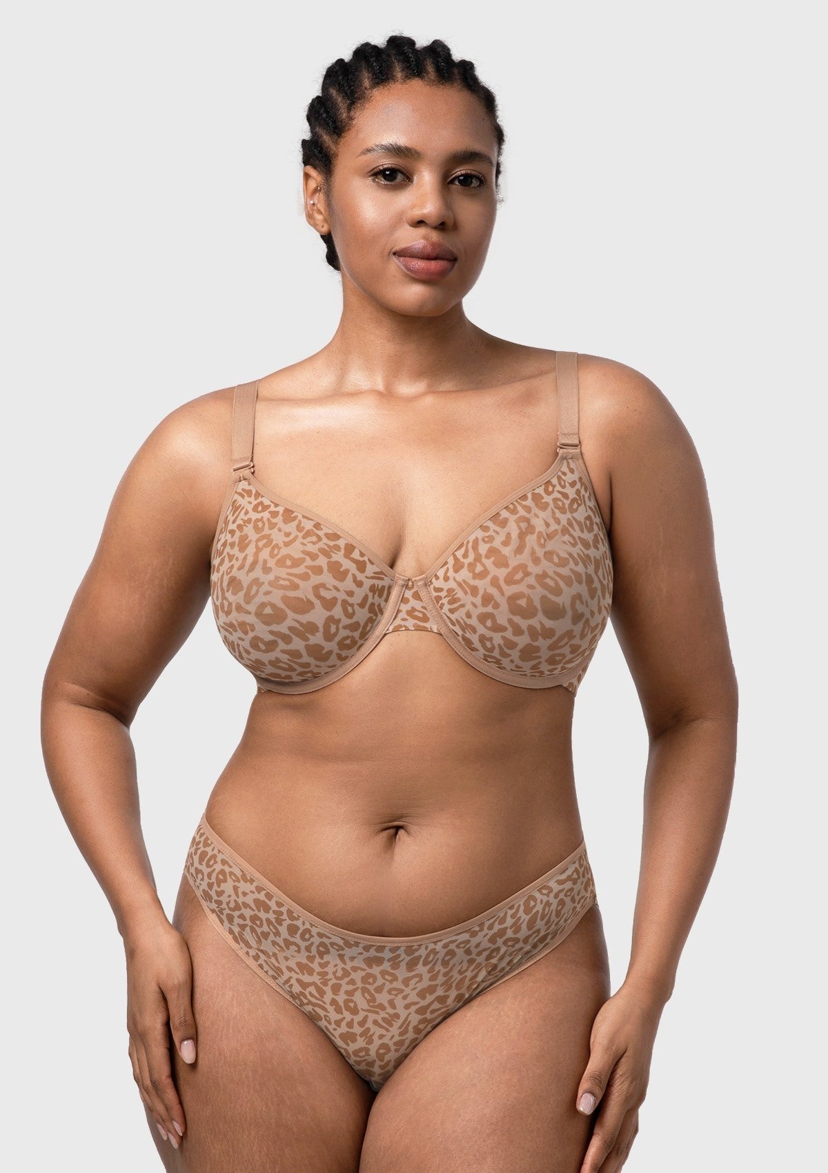 HSIA Leopard wild Unlined Plus Size Breathable Soft Mesh No Padding Underwire Bra