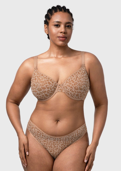 HSIA Leopard wild Unlined Plus Size Breathable Soft Mesh No Padding Underwire Bra