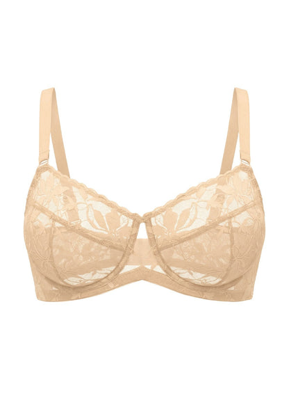HSIA Petalia Plus Size Seamless Lace Underwire Balconette Demi No Padded Bra with High Elastic Fabric Delicate Lace Trim Cutout & Adjustable Straps
