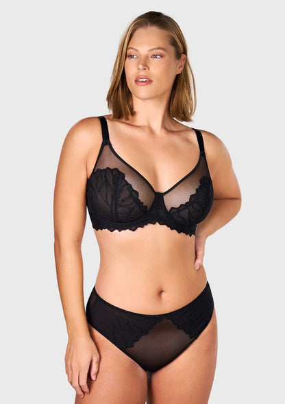 Winter Sonata Embroidered Lace Trim Full Coverage Unlined Underwire Bra