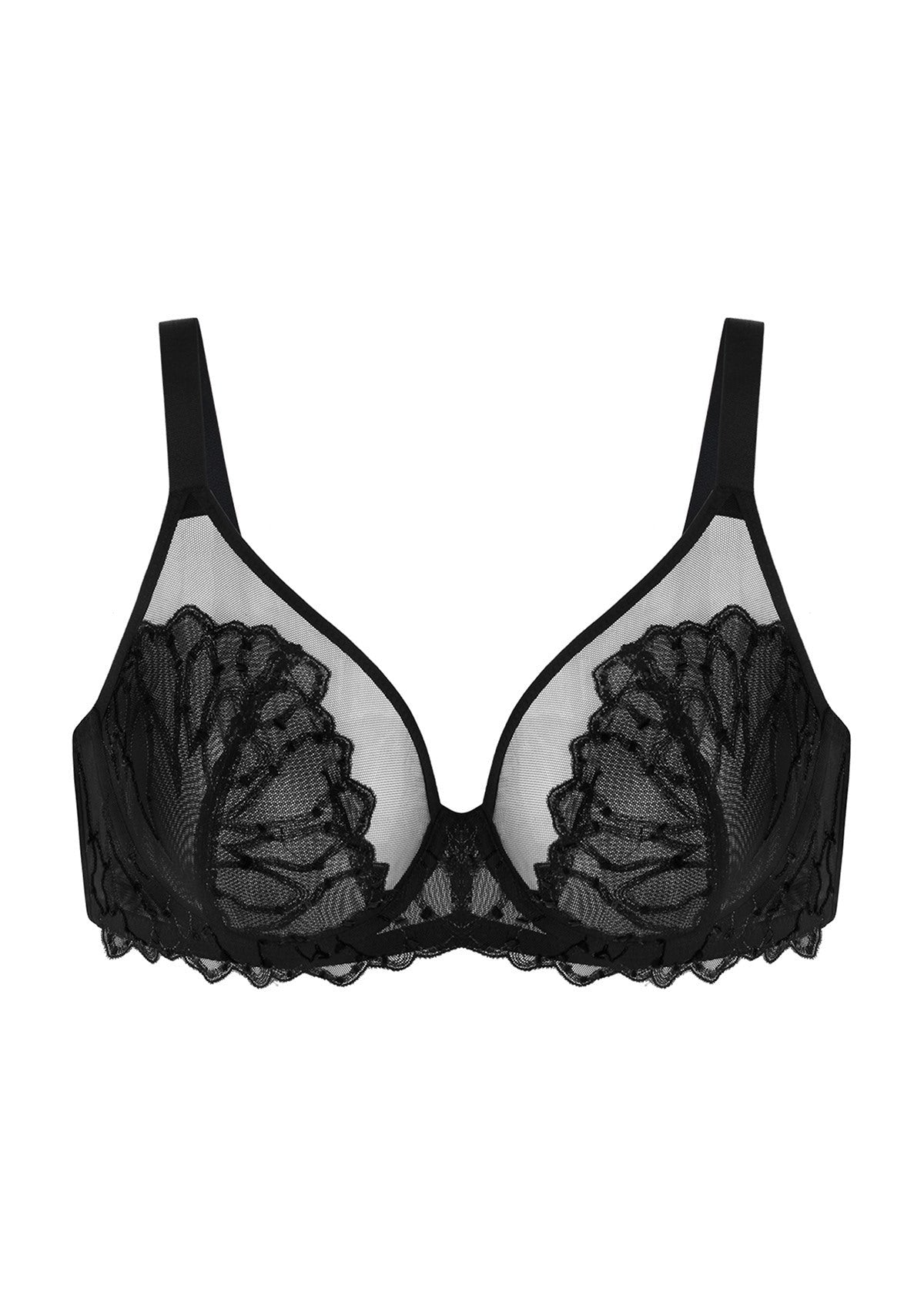 Winter Sonata Embroidered Lace Trim Full Coverage Unlined Underwire Bra