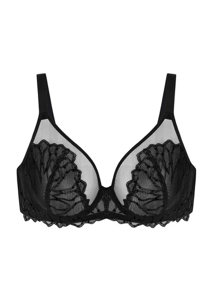 Winter Sonata Embroidered Lace Trim Full Coverage Unlined Underwire Bra