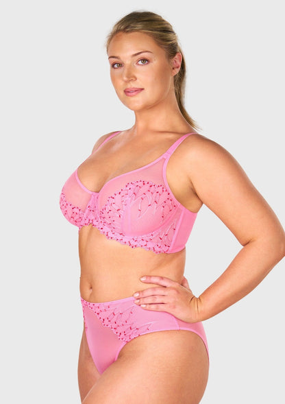 Winter Sonata Embroidered Lace Trim Full Coverage Unlined Underwire Bra