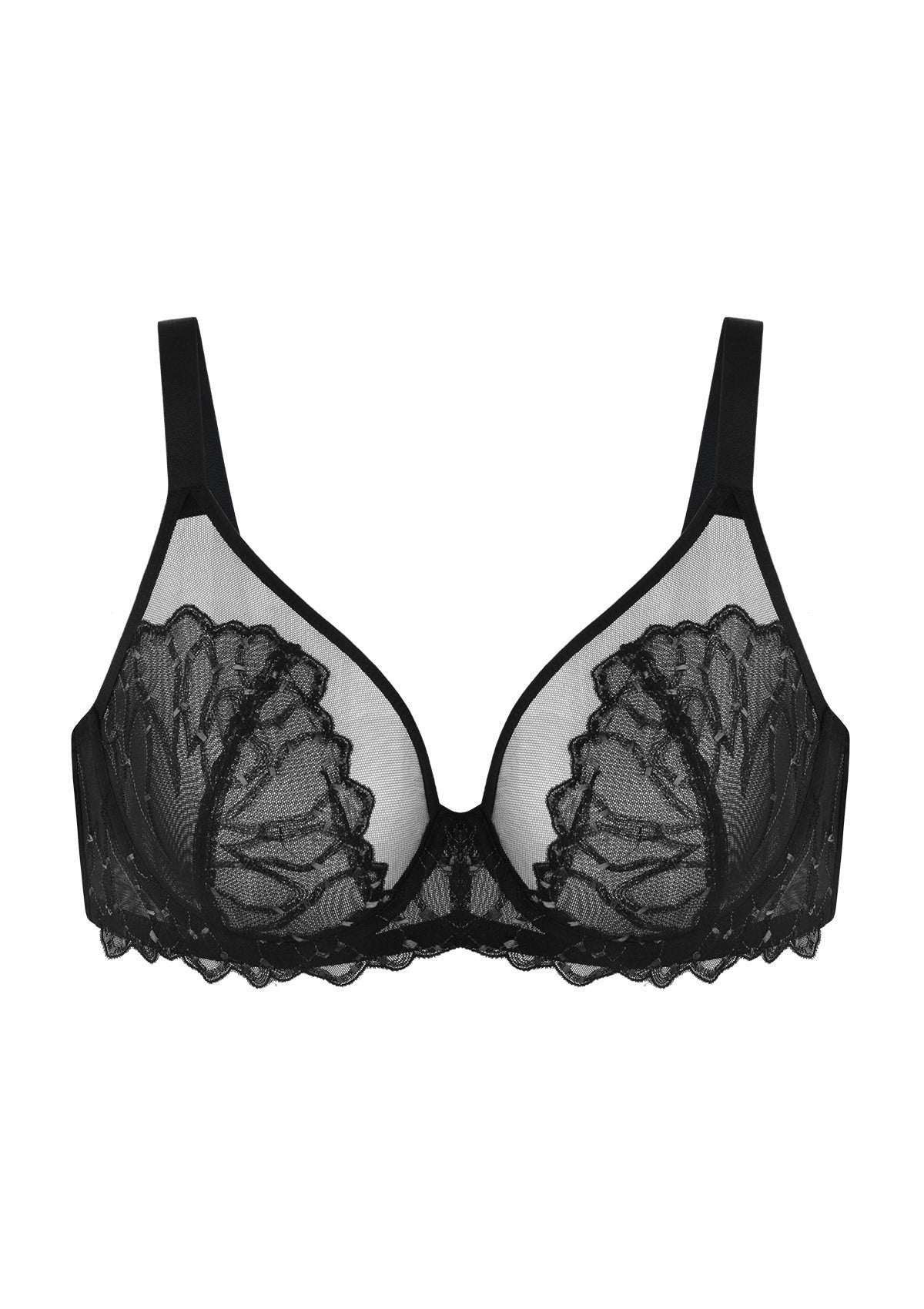 Winter Sonata Embroidered Lace Trim Full Coverage Unlined Underwire Bra