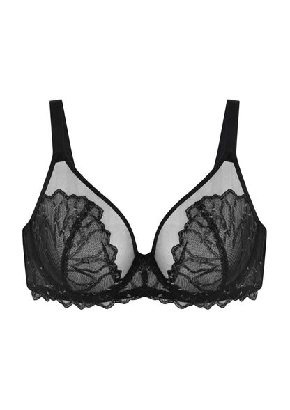 Winter Sonata Embroidered Lace Trim Full Coverage Unlined Underwire Bra