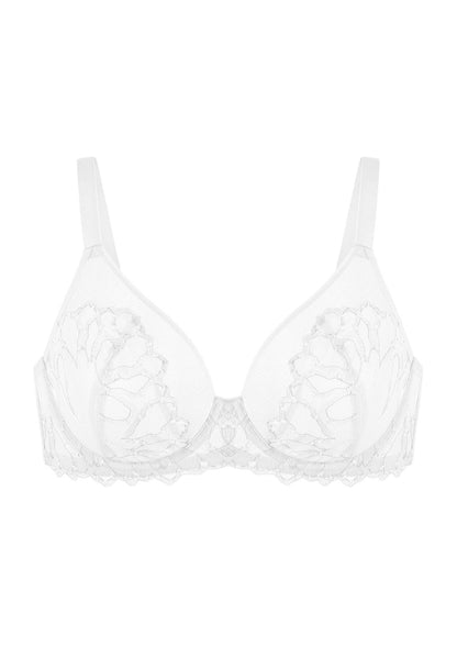 Winter Sonata Embroidered Lace Trim Full Coverage Unlined Underwire Bra