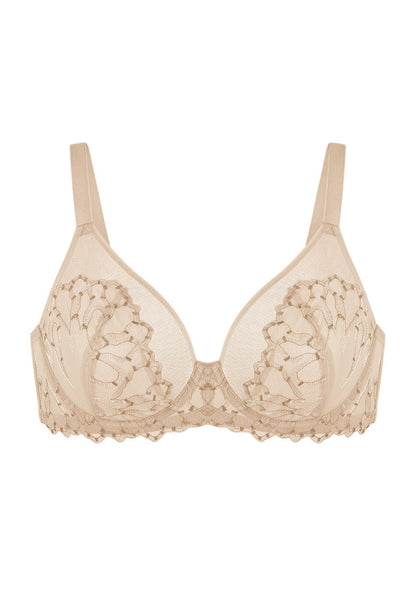 Winter Sonata Embroidered Lace Trim Full Coverage Unlined Underwire Bra