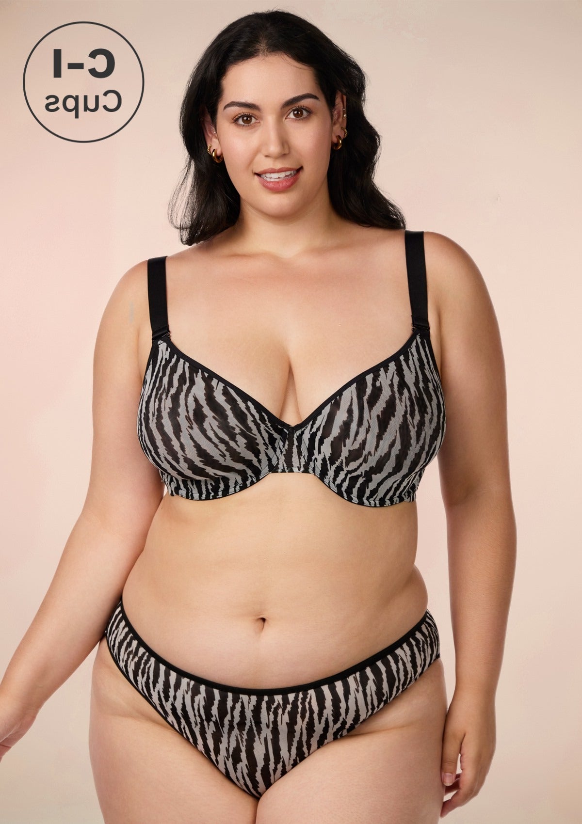 Zebra Wild Black Unlined Underwire Mesh Bra Set