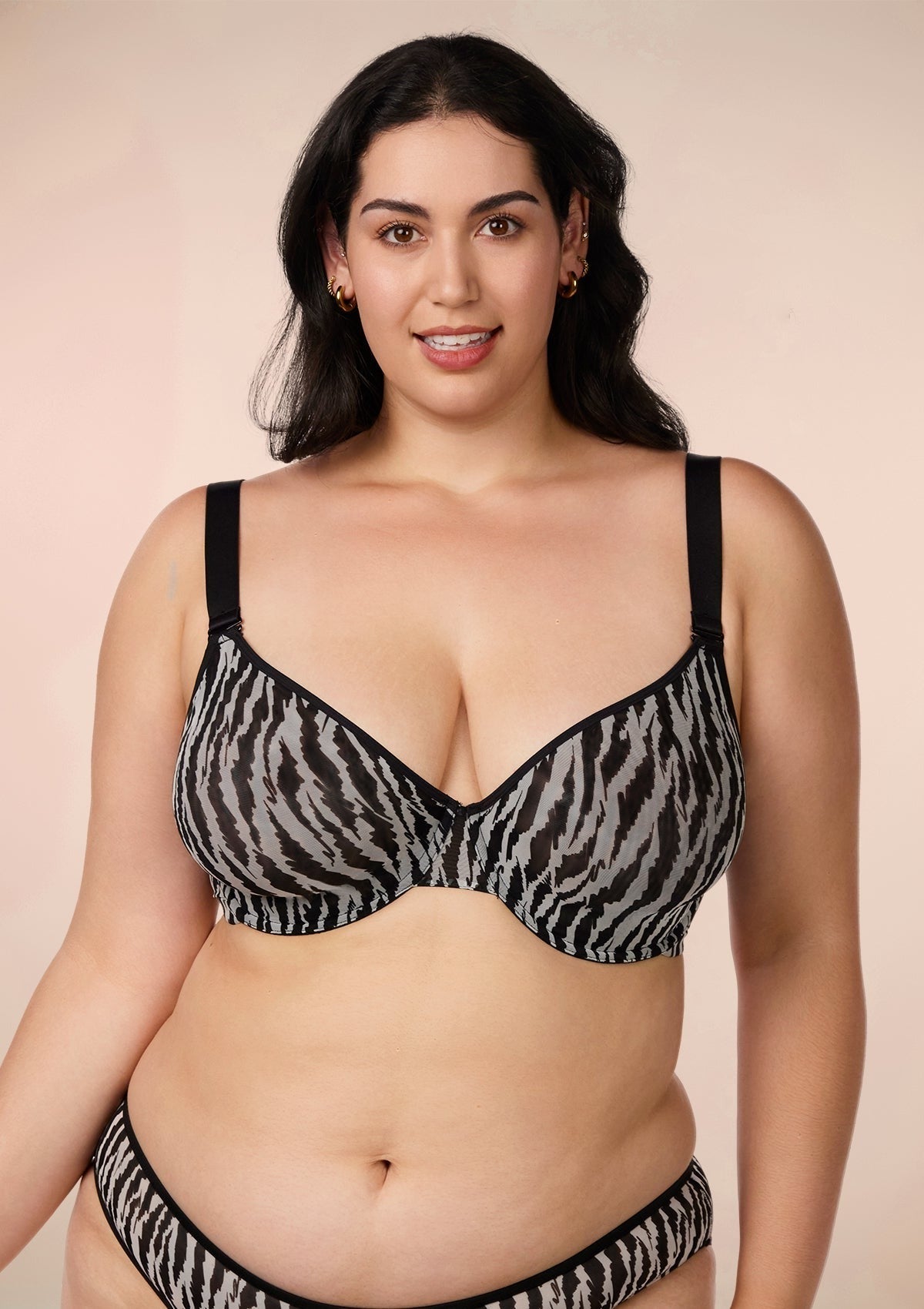 Zebra Wild Black Unlined Underwire Mesh Bra Set