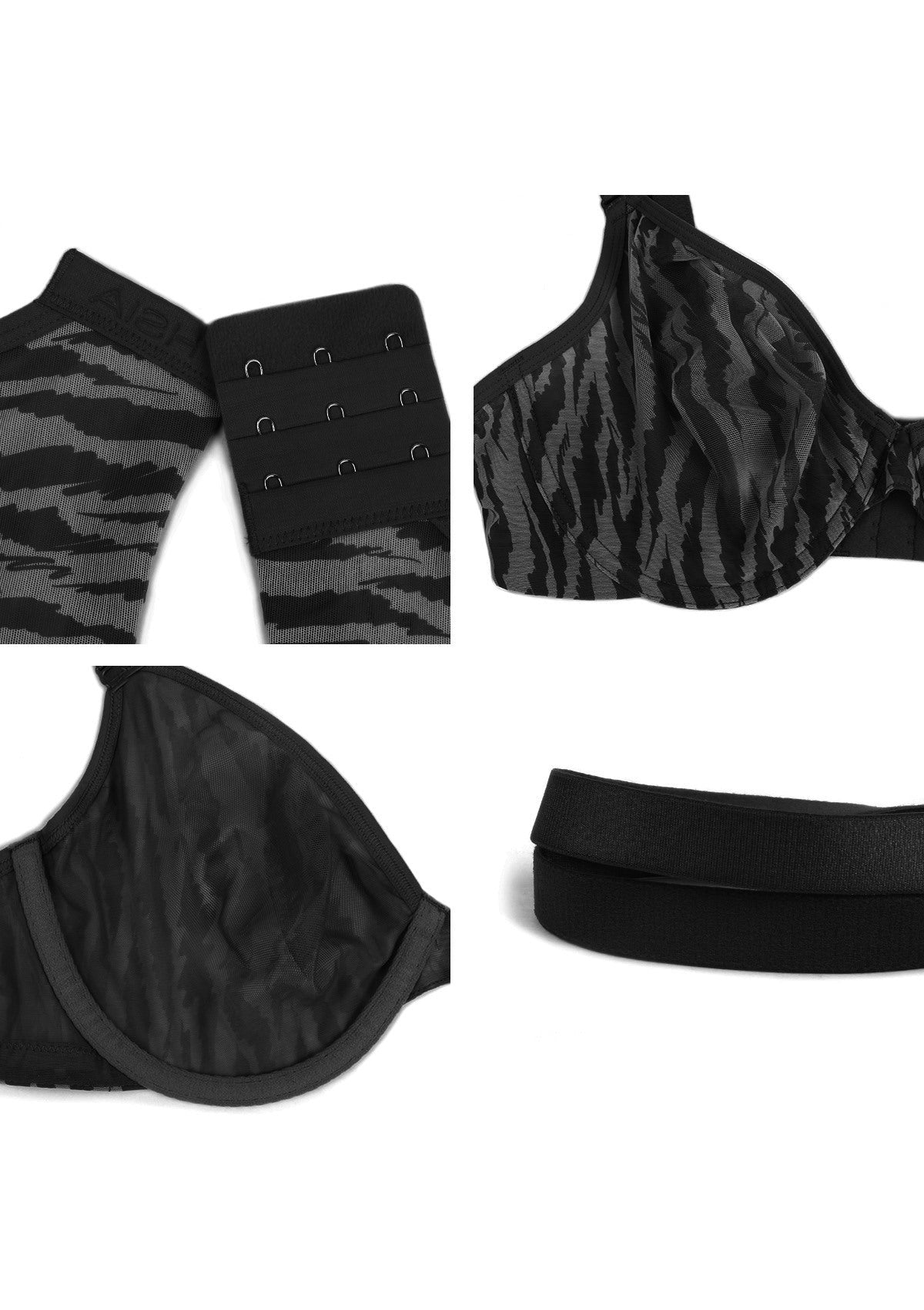 Zebra Wild Black Unlined Underwire Mesh Bra Set
